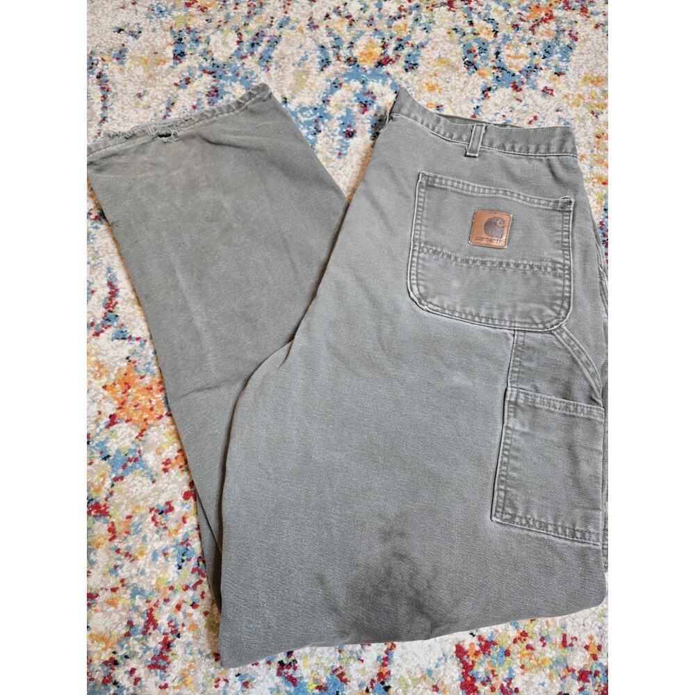 Vintage Y2k Carhartt B11 Moss Canvas Carpenter Pants Size 36x32 DISTRESSED